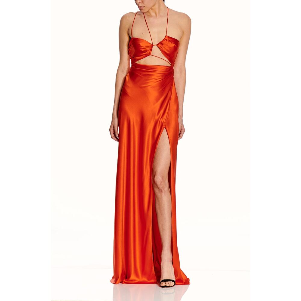 THE SEI Poppy Orange Asymmetric Cut Out Bodice High Waist Wrap Skirt Dress sz 8